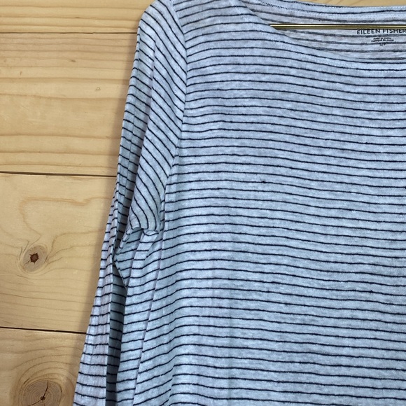 Eileen Fisher striped 100% Linen 3/4 sleeve tee size S - Picture 4 of 10